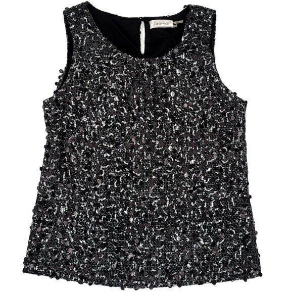 Women's Calvin Klein Top Sequin Sleeveless M Black - Picture 1 of 5